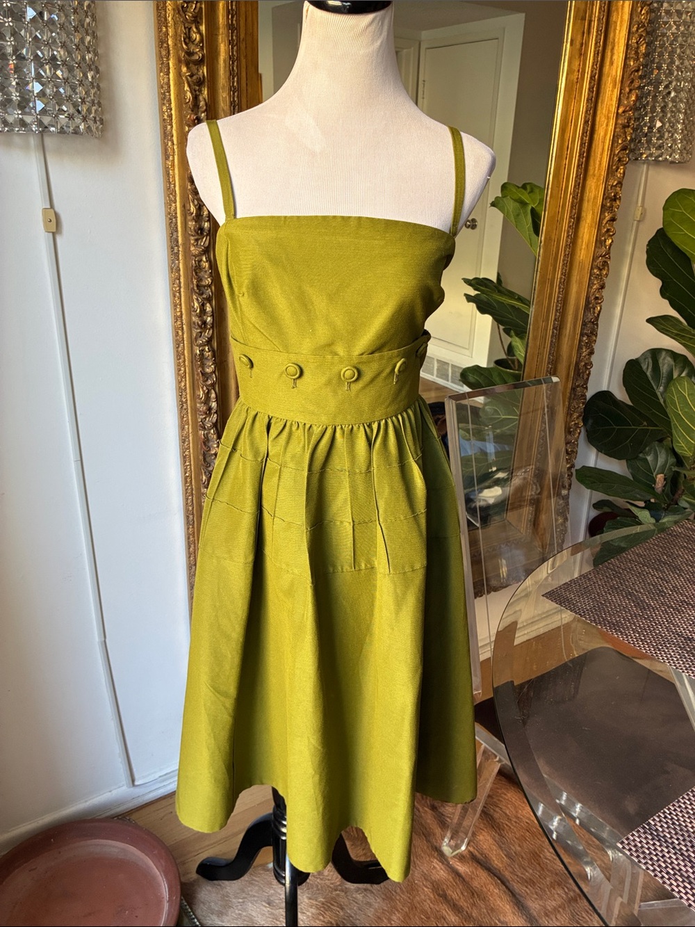 Maeve Olive Green Sundress with Buttoned Waist size 4 two piece